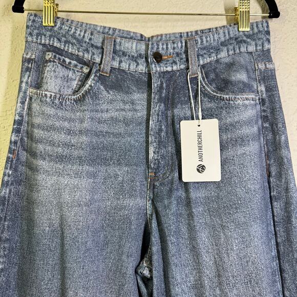ANOTHERCHILL Jeans Medium Sweatpants Faux Denim Wide Leg Front Zipper & Pockets - Picture 5 of 16